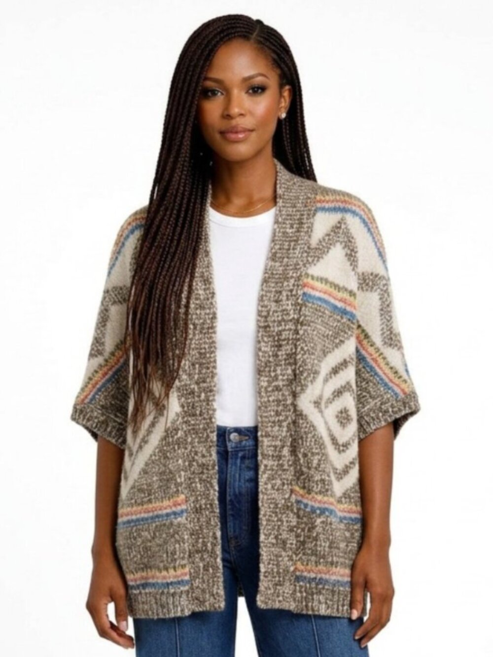 AEO Tribal Print Wool Blend Short Sleeve Cardigan L/XL